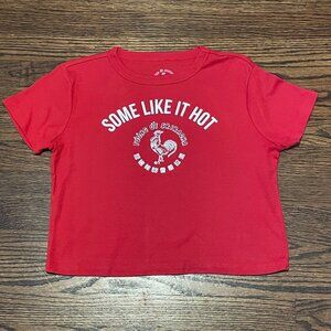 Sriracha Shirt Womens SM Red Cropped Short Sleeve Round Neck Pullover Cotton Tee
